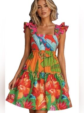 FARM RIO Foliage Floral Mini Dress Tropical Print Size M - MSRP $198